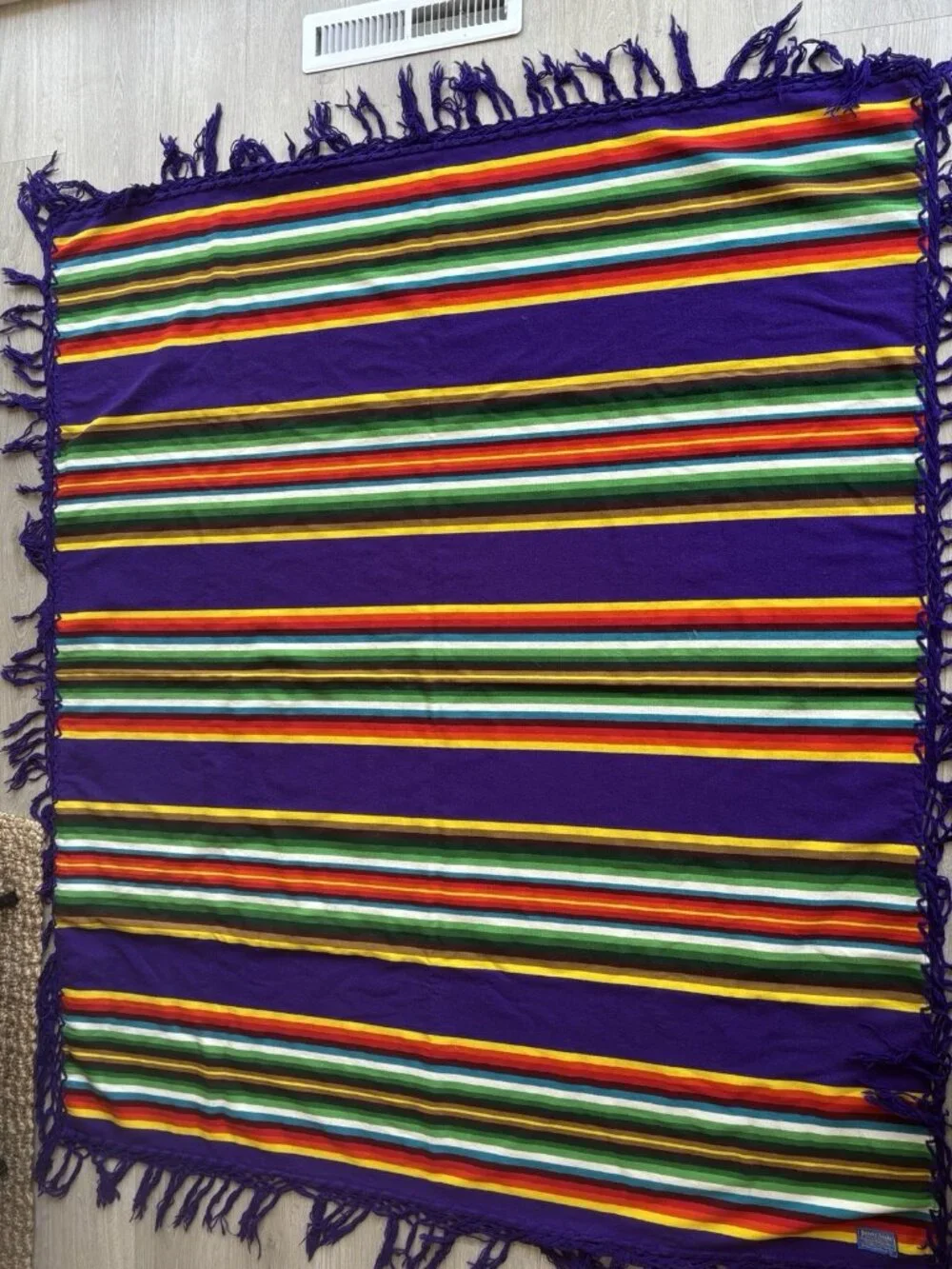 Beaver State Pendleton Stripe Mills Robe Shawl Fringed Blanket Purple Rainbow